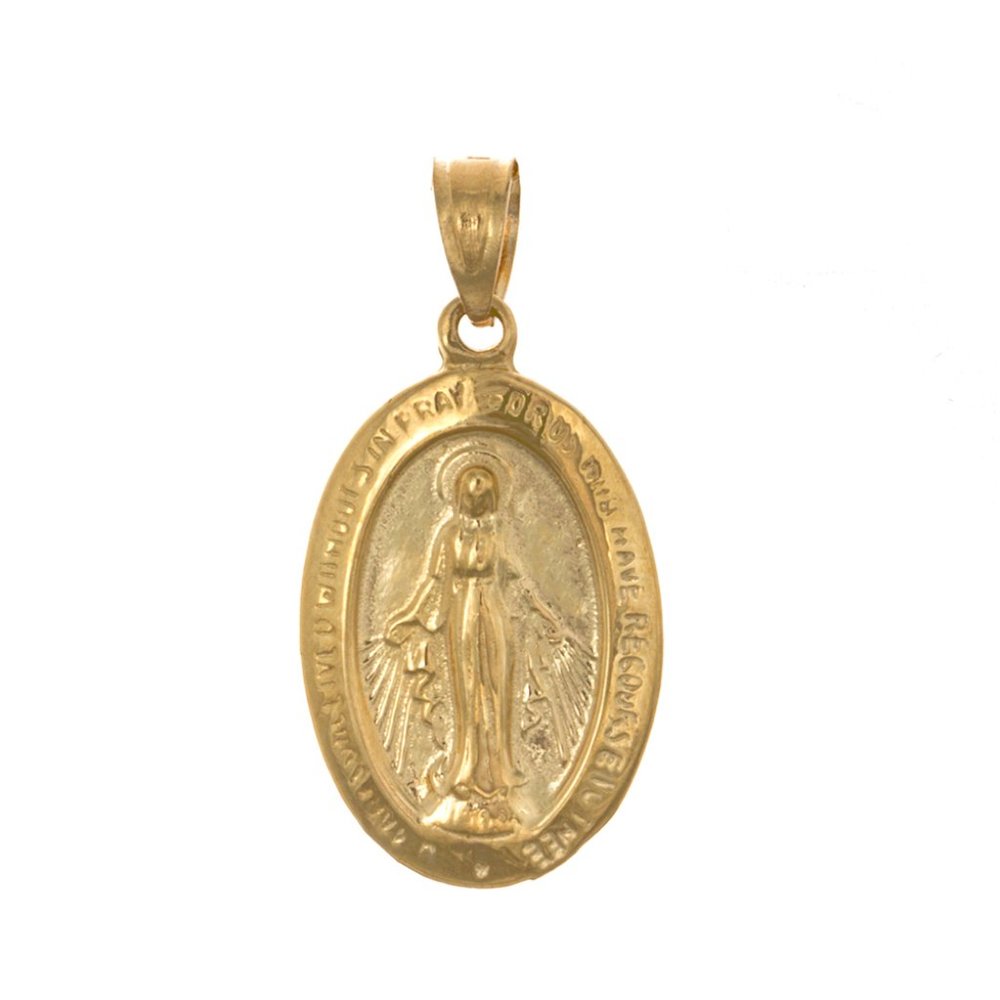 14K Yellow Gold Miraculous Medal Virgin Mary Charm